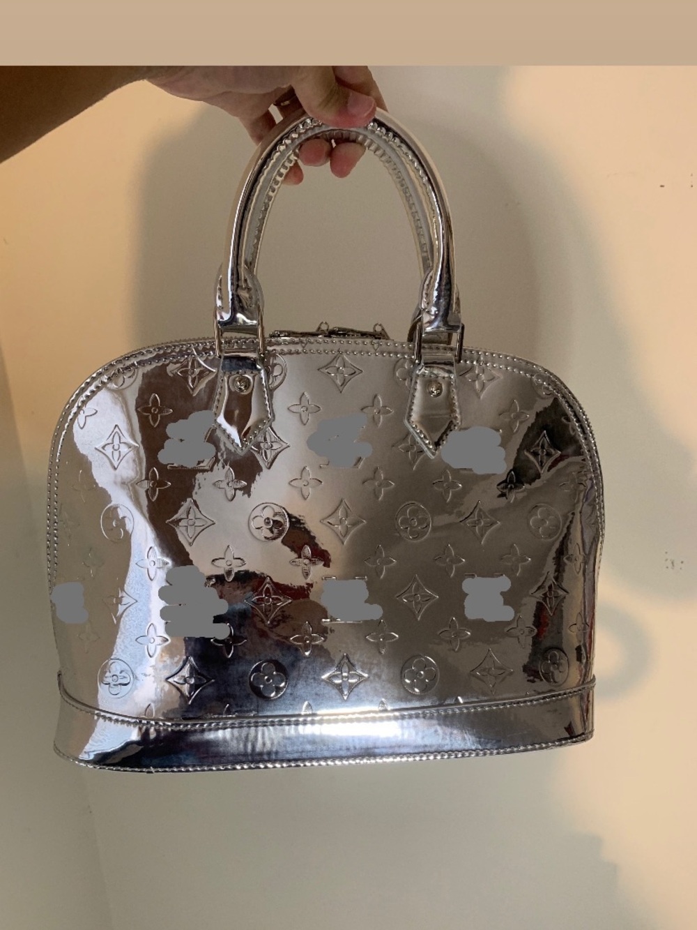 Metallic Silver Embossed Dome Satchel - Women's Handbag